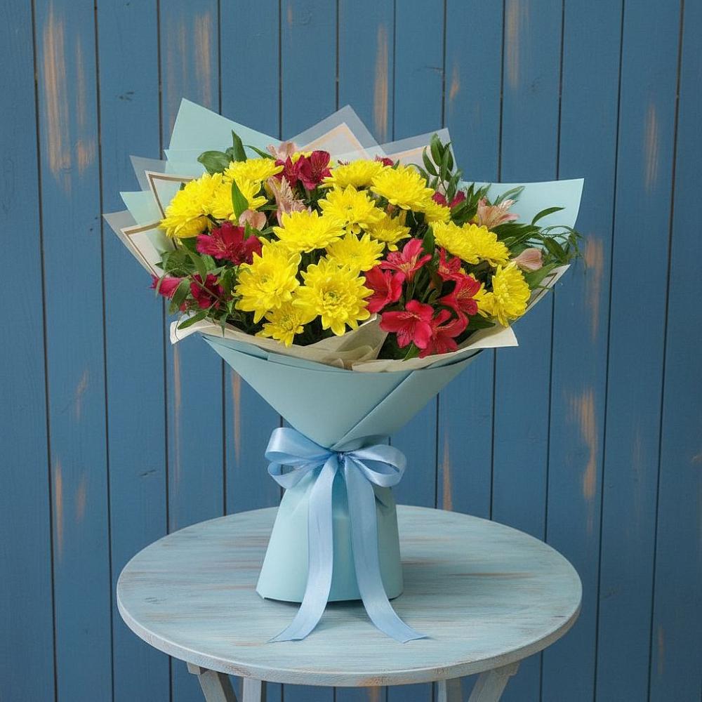 Букет цветов из: Альстромерии и Хризантемы в Малеевке