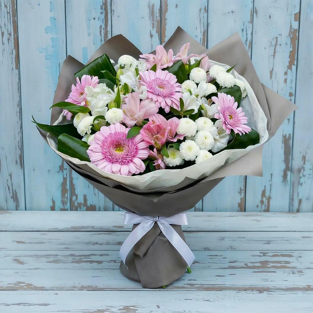 Букет цветов из: Герберы, Альстромерии и Хризантемы в Малеевке